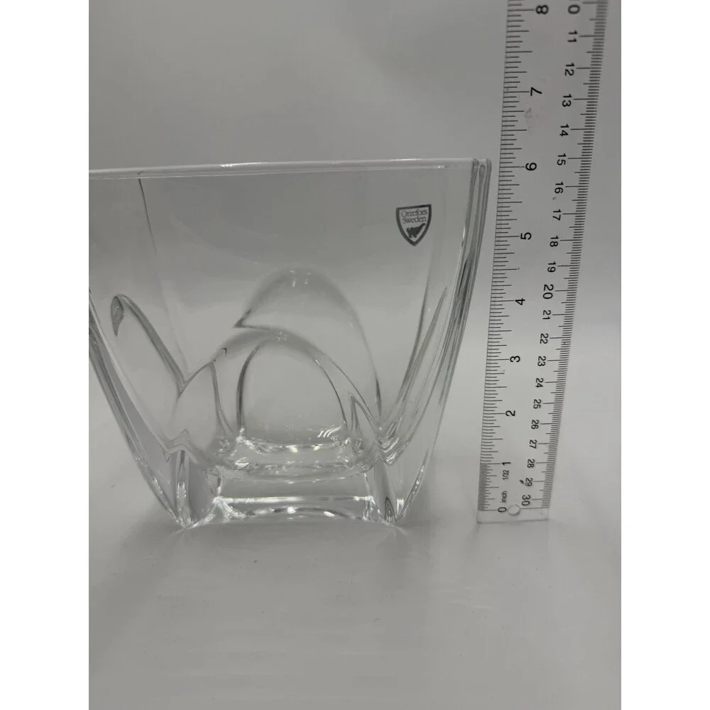 Orrefors Sweden H1253 Clear Cathedral Crystal Oblong Vase Large 6”Hx7”Lx4” Sign